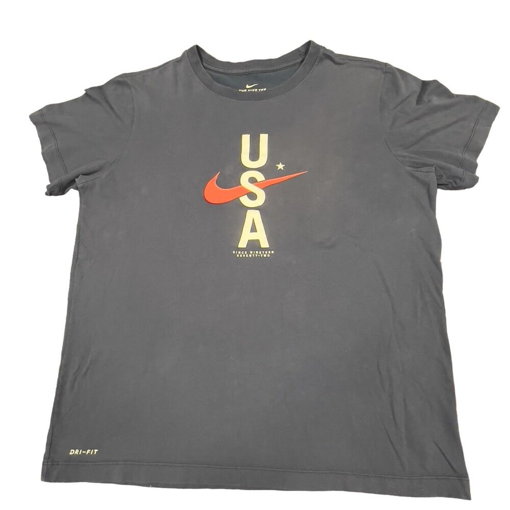The Nike Tee DRI FIT Team USA Mens Large Short Sleeve Navy Blue Red Swoosh